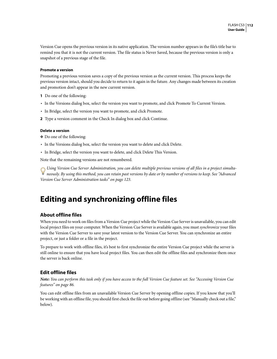 Editing and synchronizing offline files, About offline files, Edit offline files | Adobe Flash Professional CS3 User Manual | Page 118 / 527