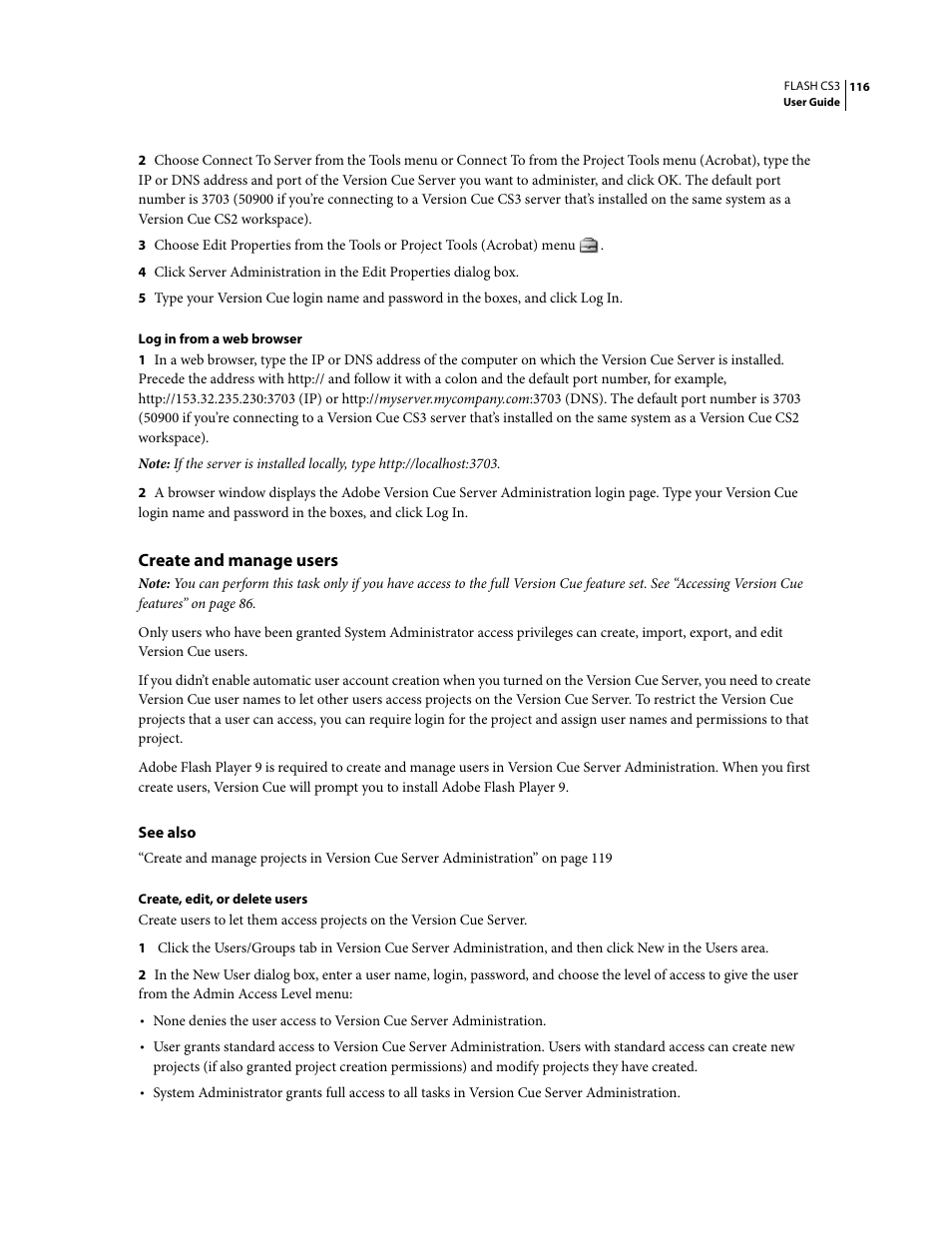 Create and manage users | Adobe Flash Professional CS3 User Manual | Page 122 / 527