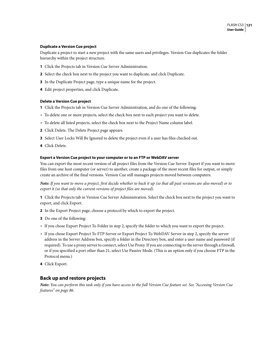 Back up and restore projects | Adobe Flash Professional CS3 User Manual | Page 127 / 527