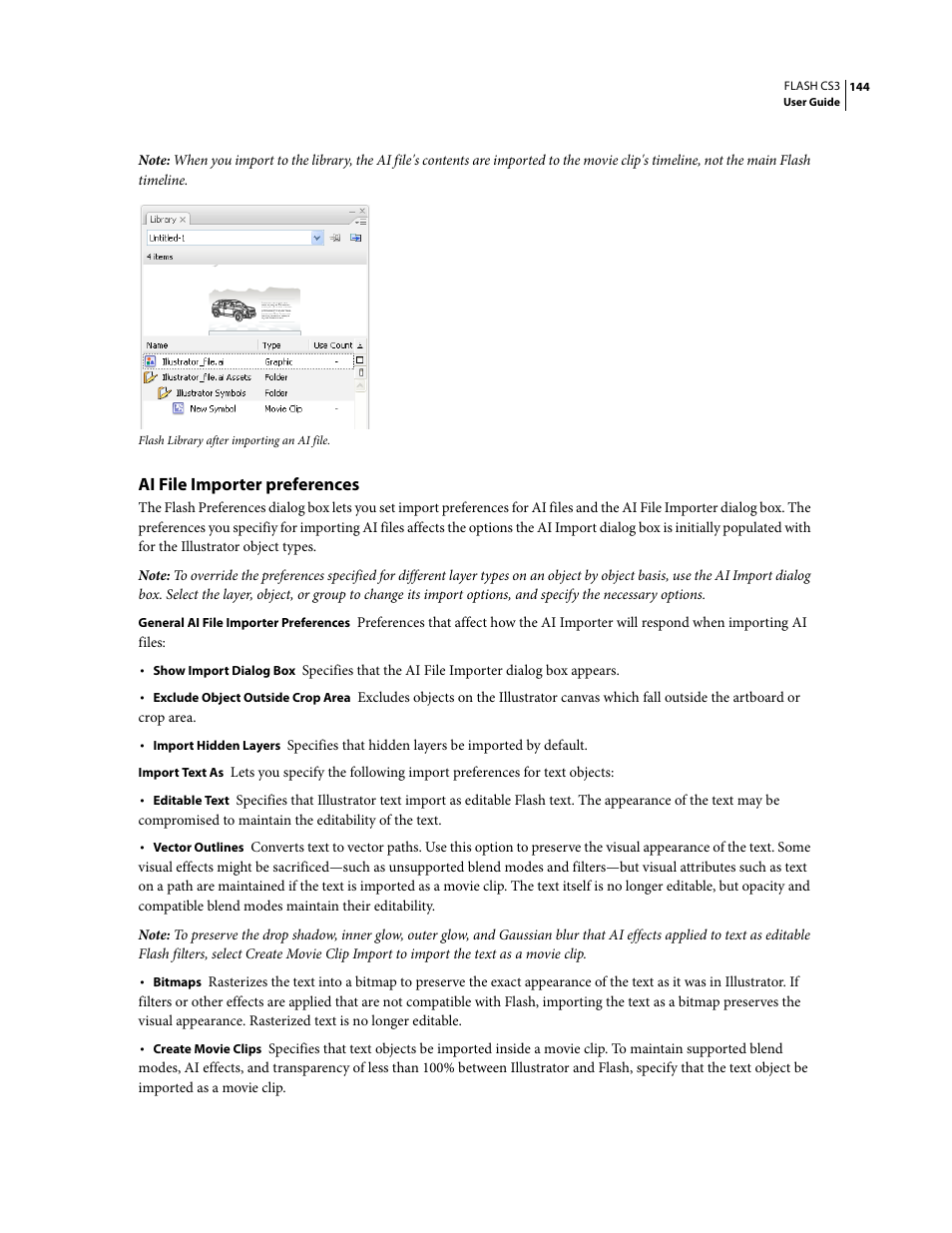 Ai file importer preferences | Adobe Flash Professional CS3 User Manual | Page 150 / 527