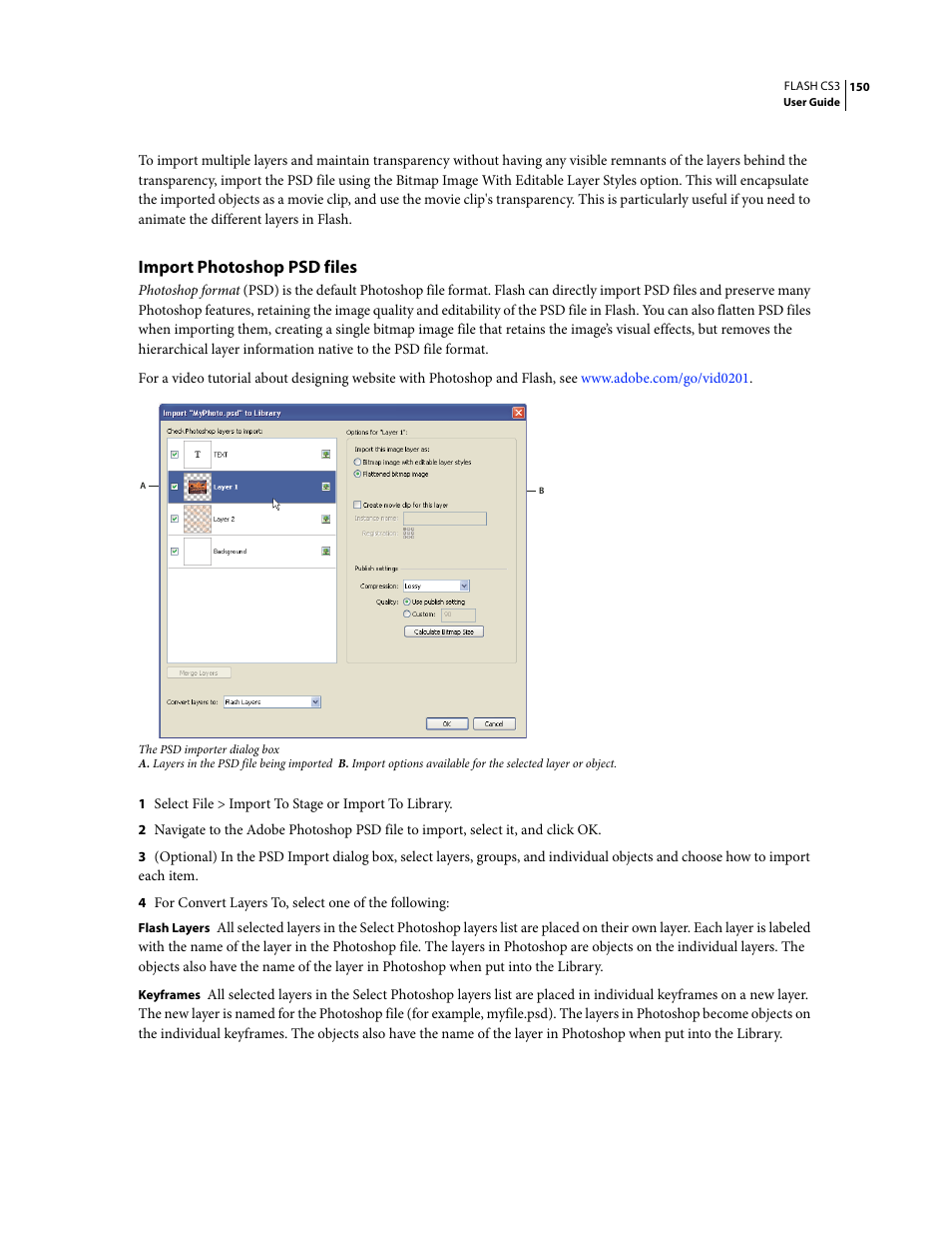 Import photoshop psd files | Adobe Flash Professional CS3 User Manual | Page 156 / 527
