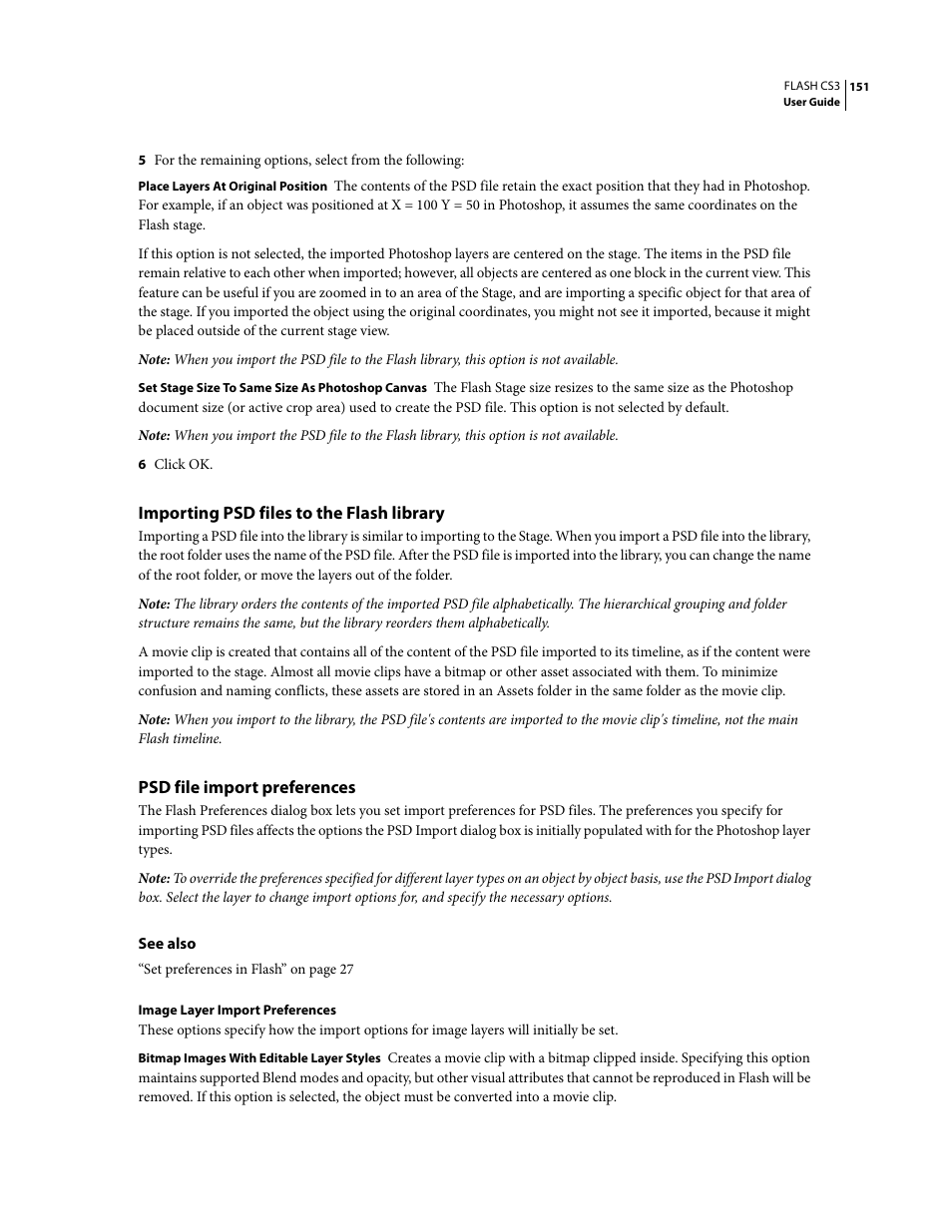 Importing psd files to the flash library, Psd file import preferences | Adobe Flash Professional CS3 User Manual | Page 157 / 527