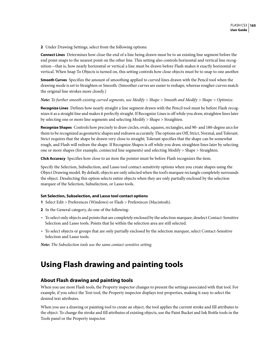 Using flash drawing and painting tools, About flash drawing and painting tools | Adobe Flash Professional CS3 User Manual | Page 171 / 527