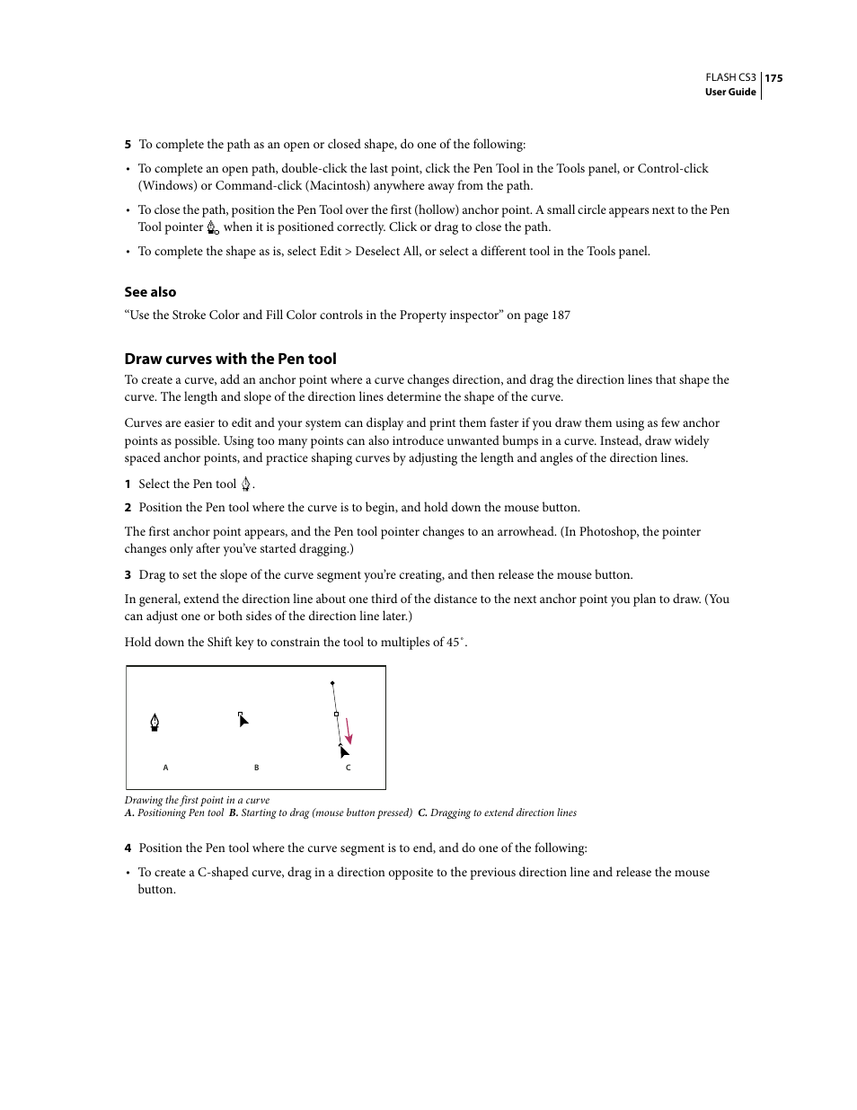 Draw curves with the pen tool | Adobe Flash Professional CS3 User Manual | Page 181 / 527