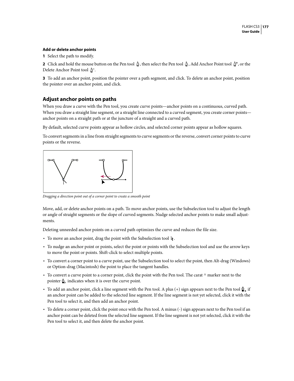 Adjust anchor points on paths | Adobe Flash Professional CS3 User Manual | Page 183 / 527