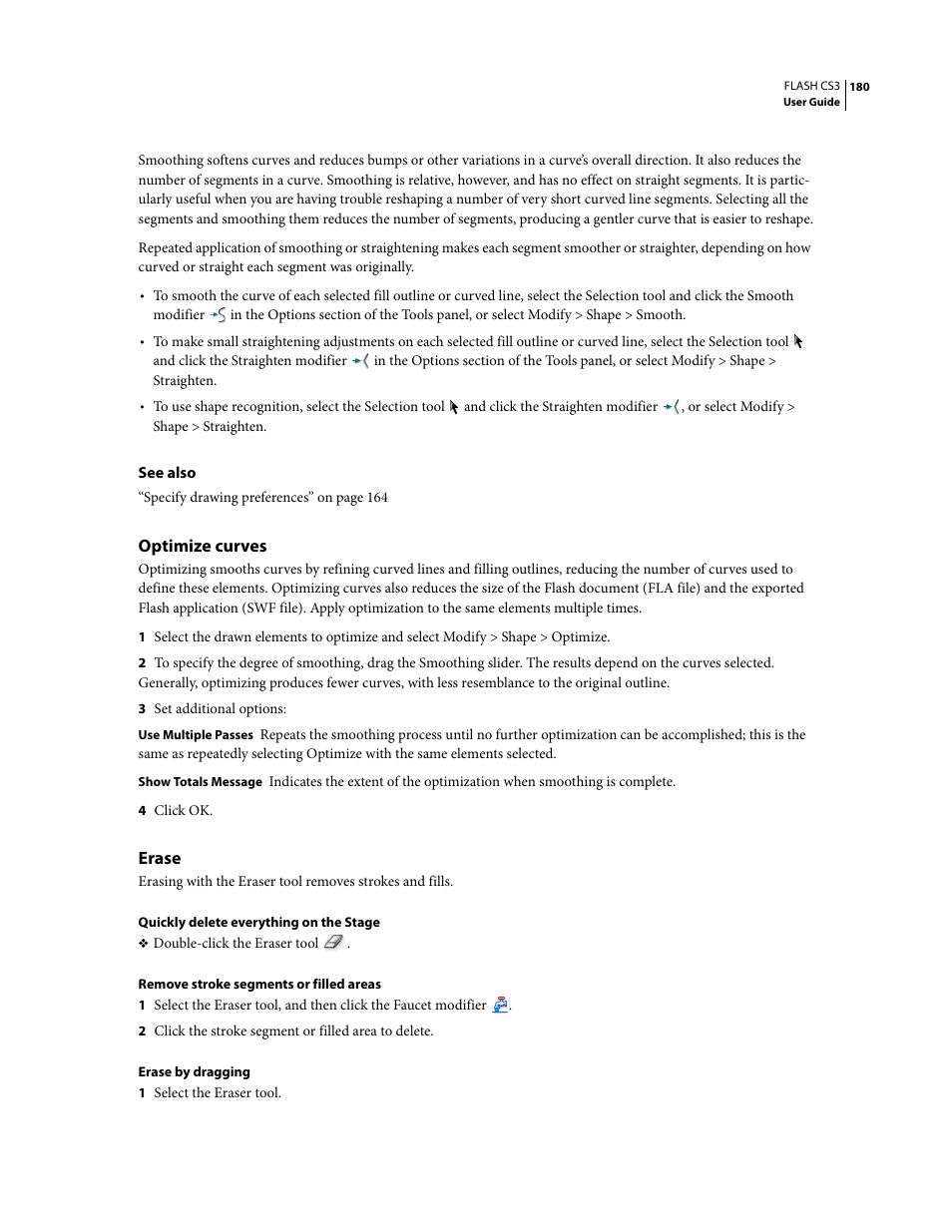 Optimize curves, Erase | Adobe Flash Professional CS3 User Manual | Page 186 / 527