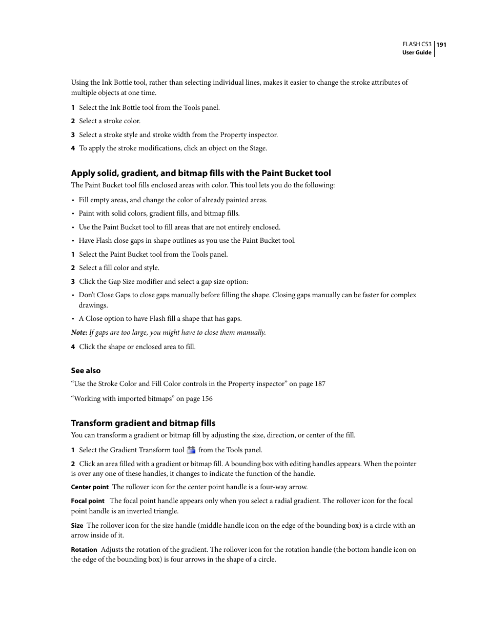Transform gradient and bitmap fills | Adobe Flash Professional CS3 User Manual | Page 197 / 527
