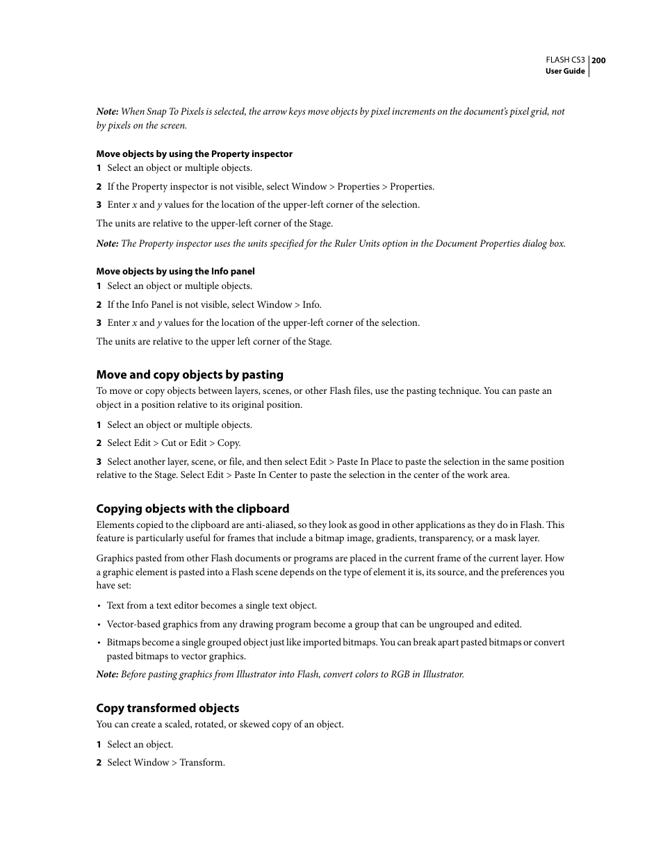 Move and copy objects by pasting, Copying objects with the clipboard, Copy transformed objects | Adobe Flash Professional CS3 User Manual | Page 206 / 527