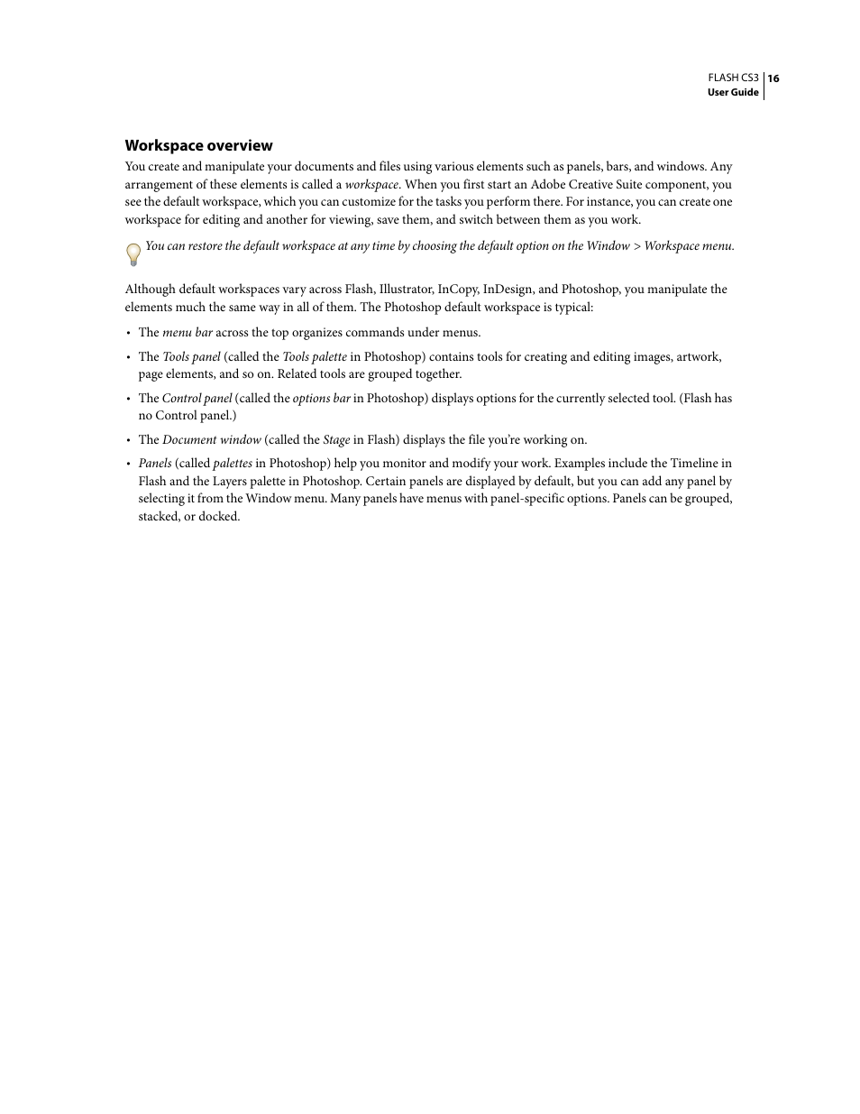 Workspace overview | Adobe Flash Professional CS3 User Manual | Page 22 / 527