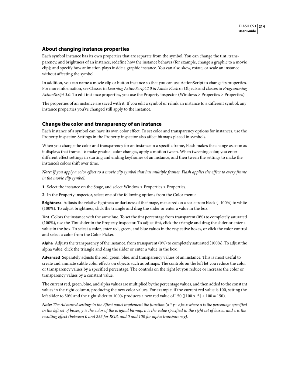 About changing instance properties, Change the color and transparency of an instance | Adobe Flash Professional CS3 User Manual | Page 220 / 527