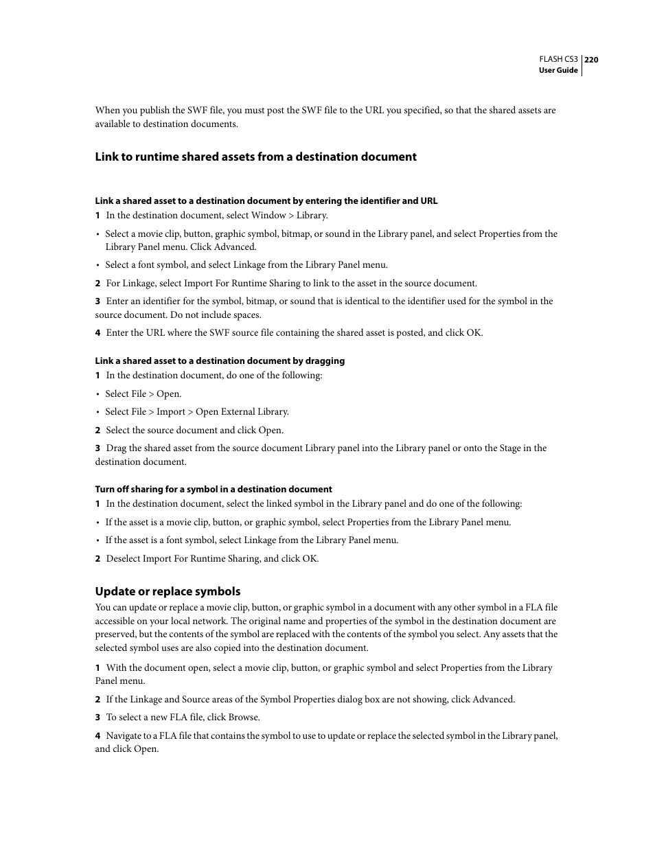 Update or replace symbols | Adobe Flash Professional CS3 User Manual | Page 226 / 527