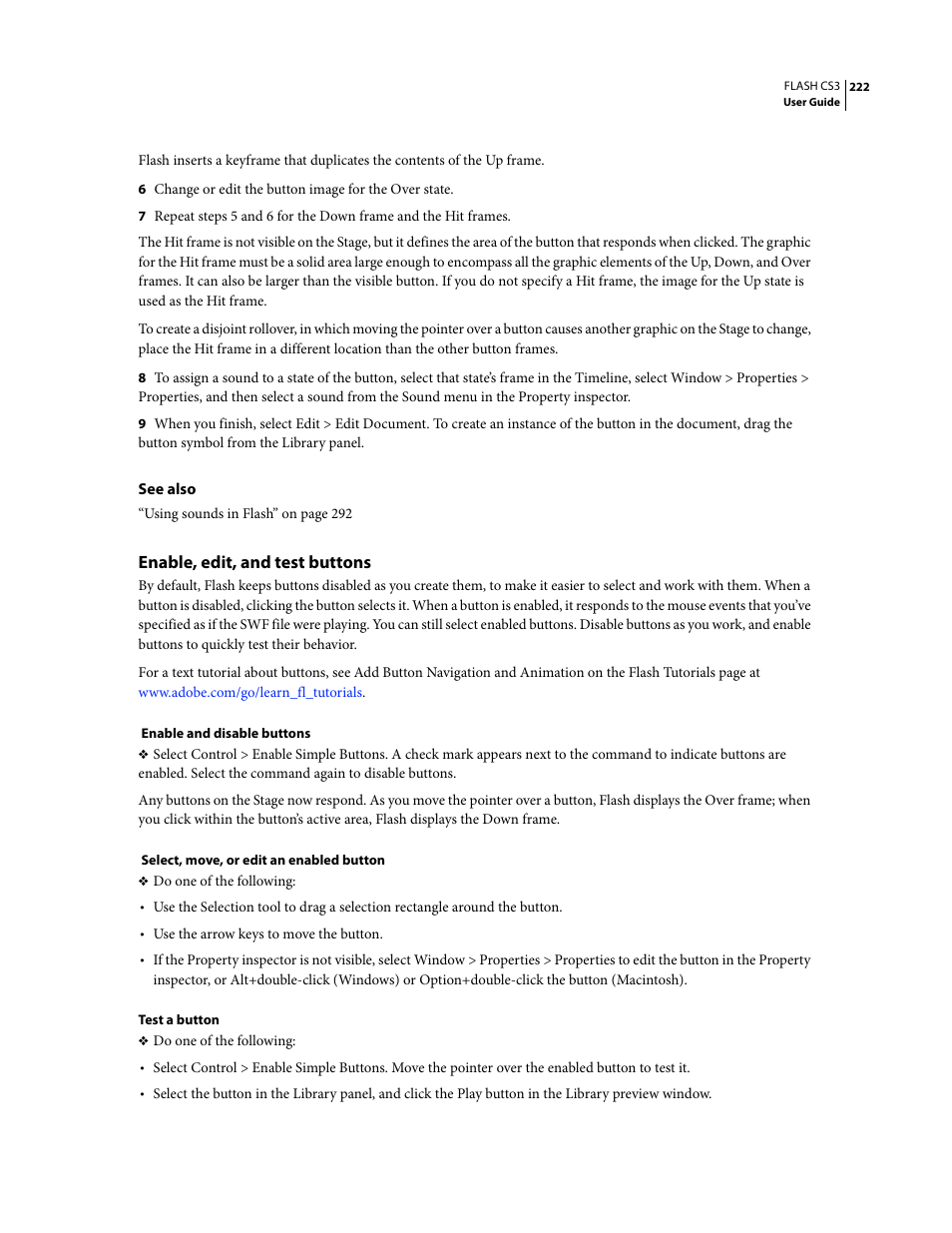 Enable, edit, and test buttons | Adobe Flash Professional CS3 User Manual | Page 228 / 527