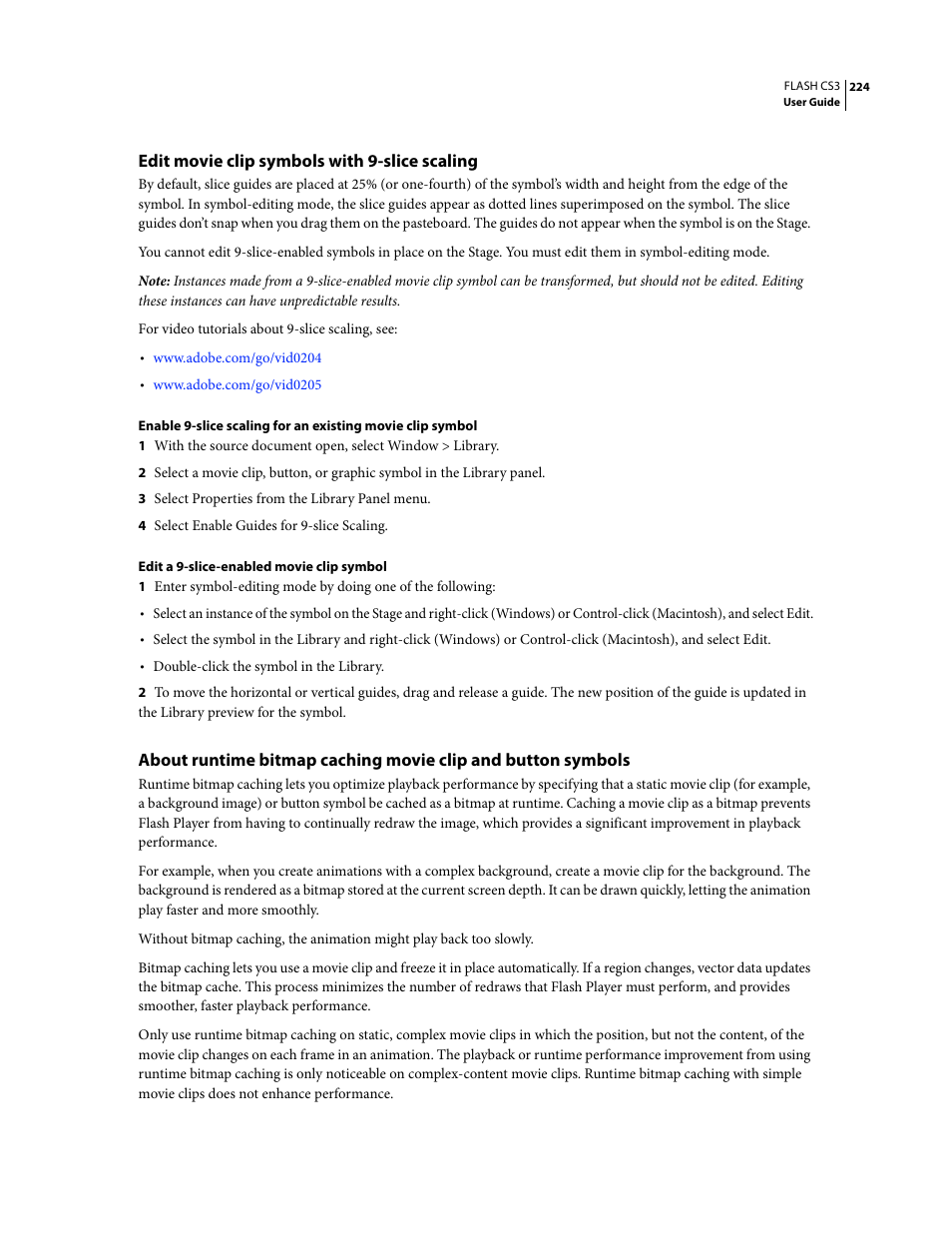 Edit movie clip symbols with 9-slice scaling | Adobe Flash Professional CS3 User Manual | Page 230 / 527