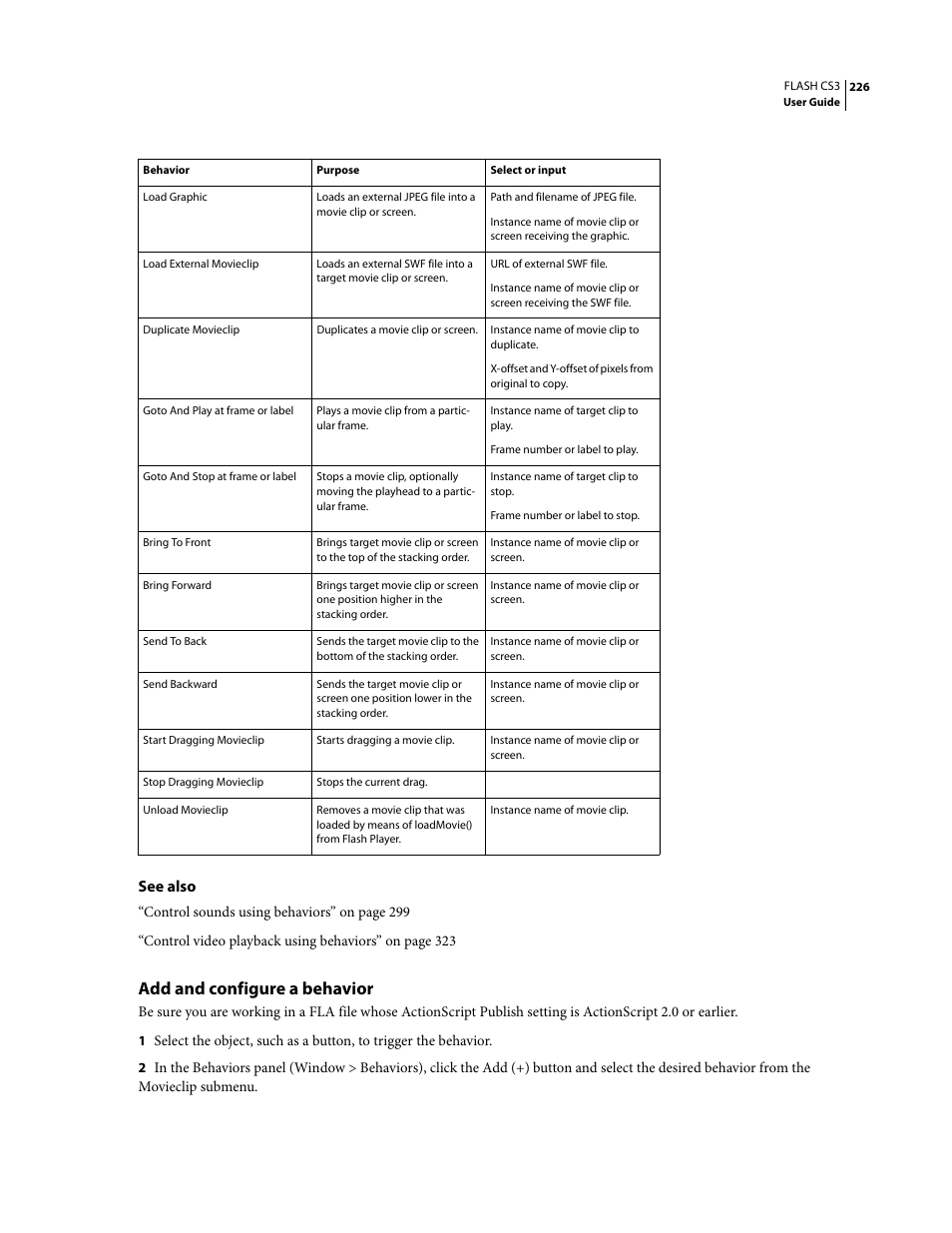 Add and configure a behavior | Adobe Flash Professional CS3 User Manual | Page 232 / 527