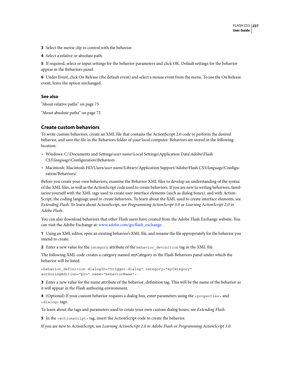 Create custom behaviors | Adobe Flash Professional CS3 User Manual | Page 233 / 527