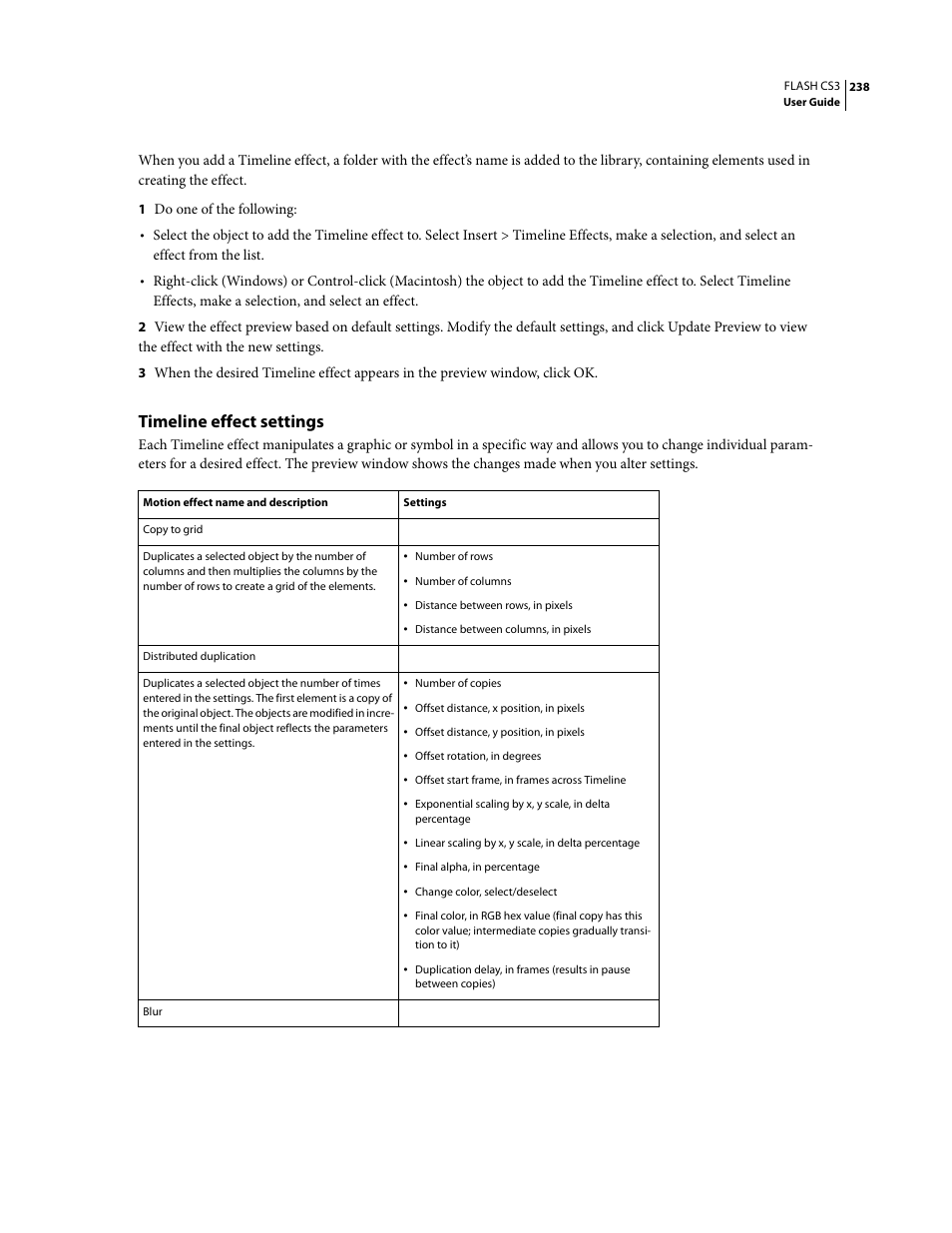 Timeline effect settings | Adobe Flash Professional CS3 User Manual | Page 244 / 527