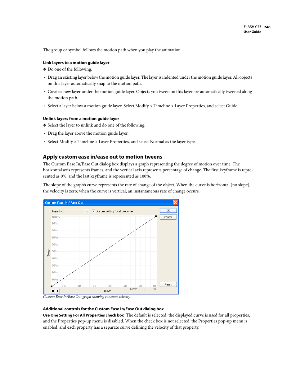 Apply custom ease in/ease out to motion tweens | Adobe Flash Professional CS3 User Manual | Page 252 / 527