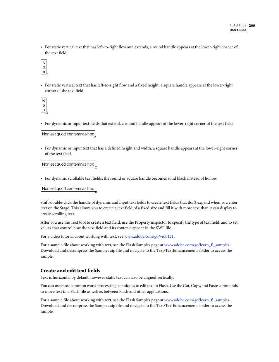 Create and edit text fields | Adobe Flash Professional CS3 User Manual | Page 272 / 527