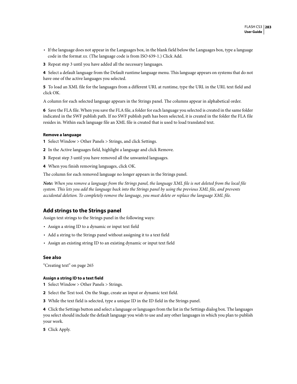 Add strings to the strings panel | Adobe Flash Professional CS3 User Manual | Page 289 / 527