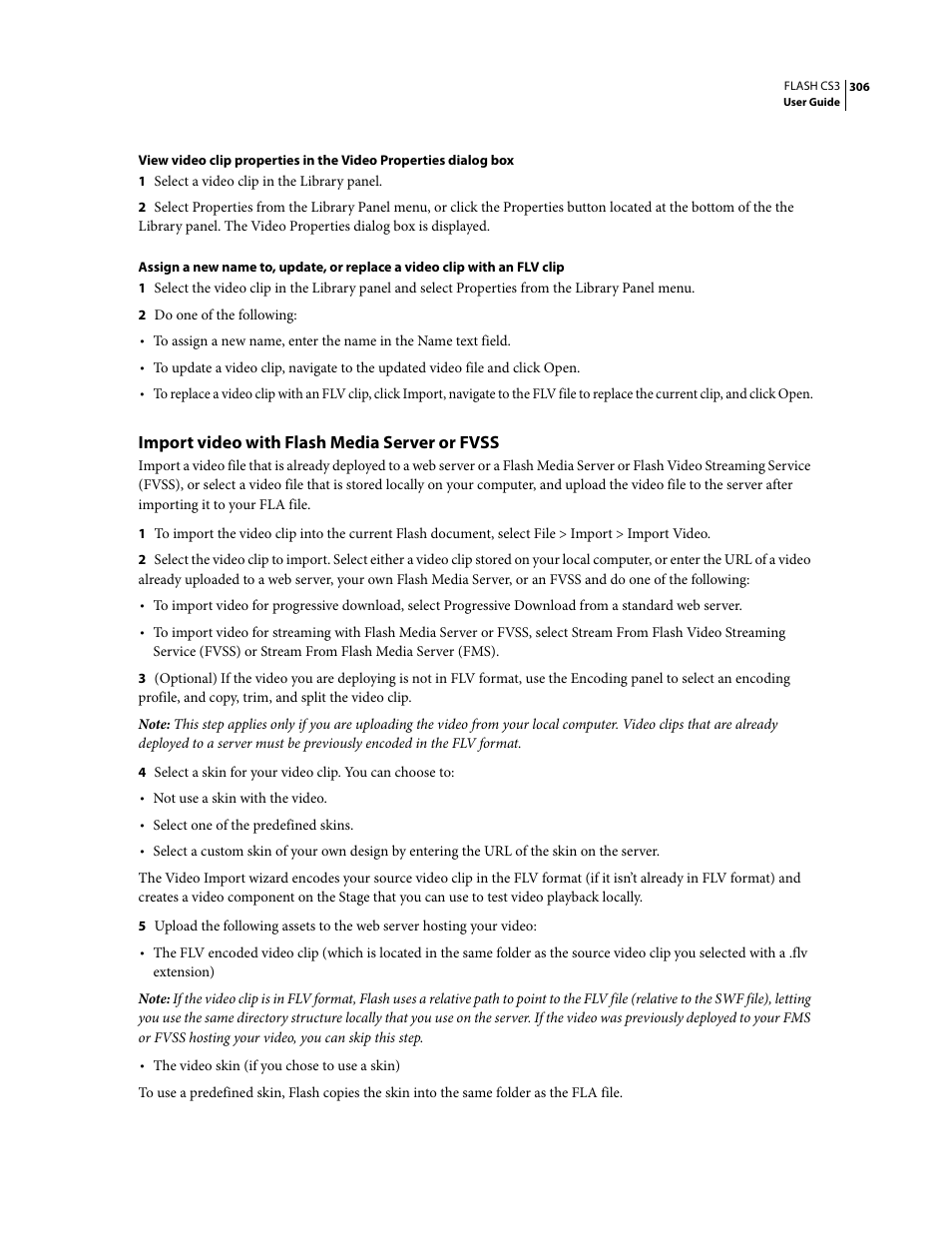 Import video with flash media server or fvss | Adobe Flash Professional CS3 User Manual | Page 312 / 527
