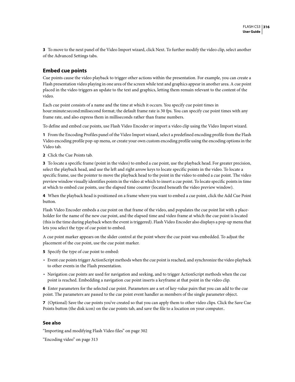 Embed cue points | Adobe Flash Professional CS3 User Manual | Page 322 / 527