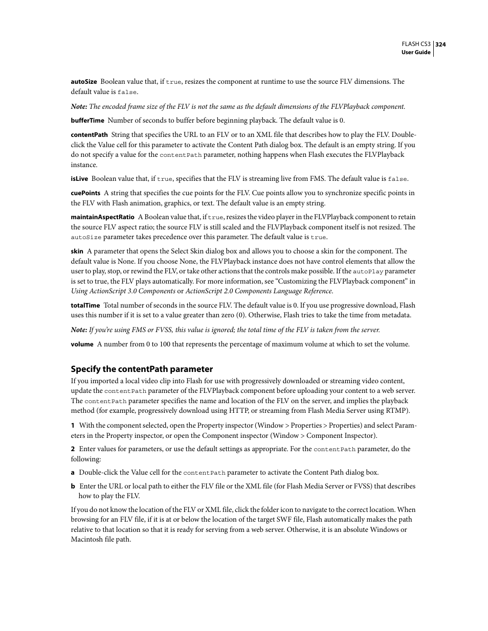Specify the contentpath parameter | Adobe Flash Professional CS3 User Manual | Page 330 / 527