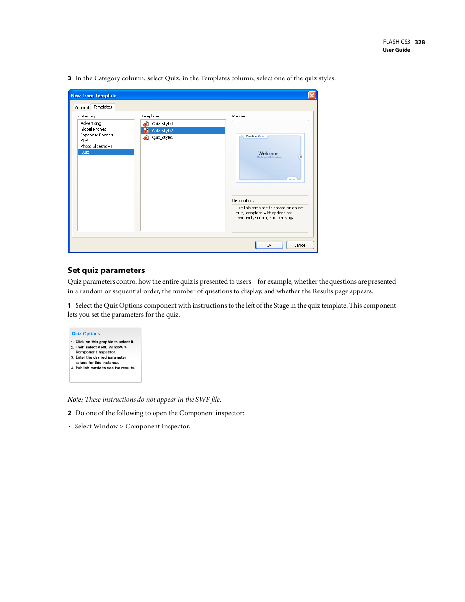 Set quiz parameters | Adobe Flash Professional CS3 User Manual | Page 334 / 527