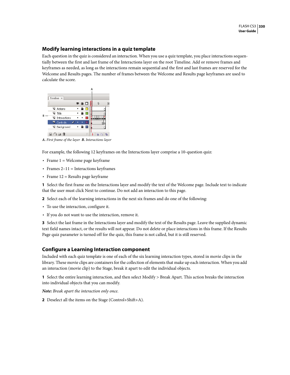 Modify learning interactions in a quiz template, Configure a learning interaction component | Adobe Flash Professional CS3 User Manual | Page 336 / 527