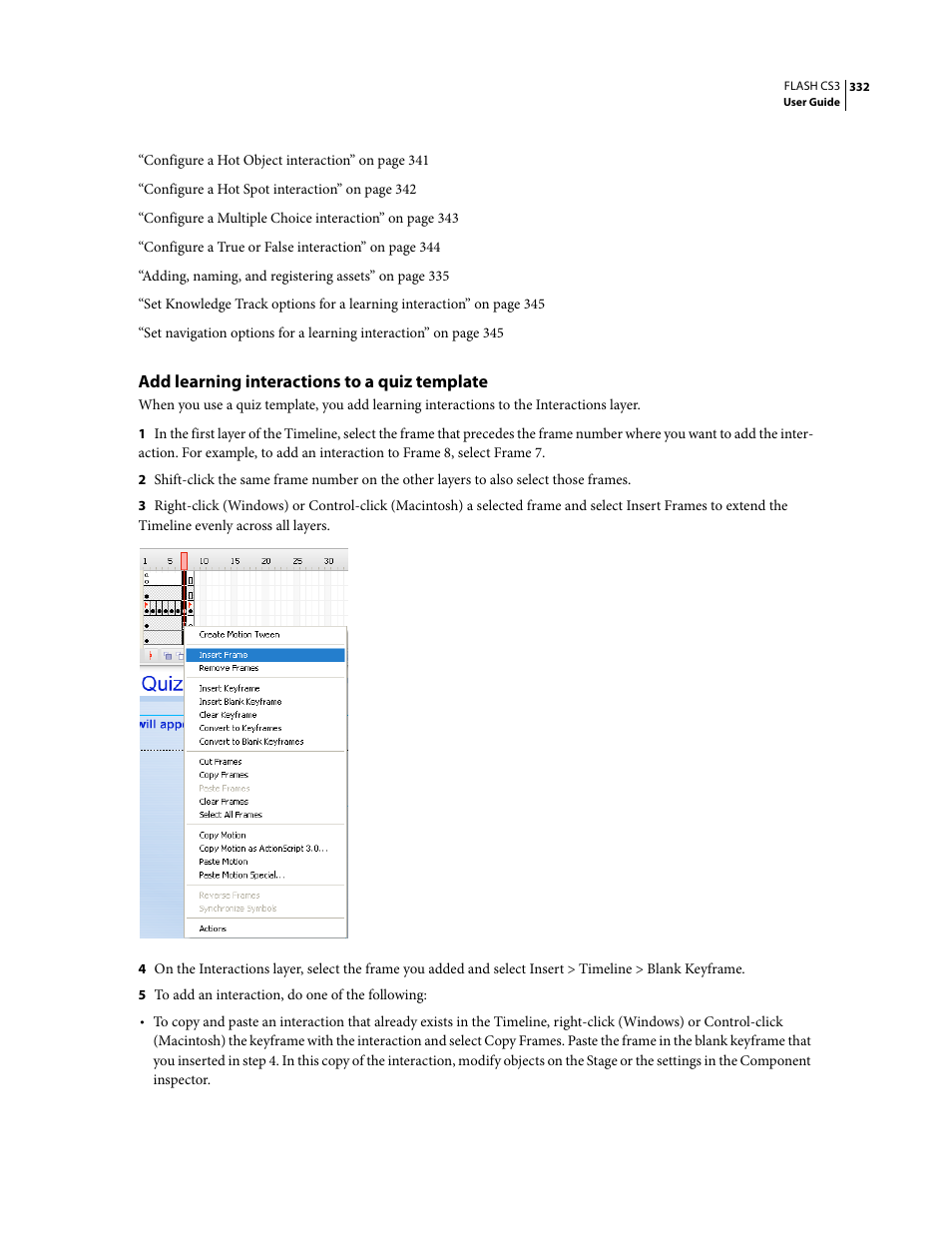 Add learning interactions to a quiz template | Adobe Flash Professional CS3 User Manual | Page 338 / 527