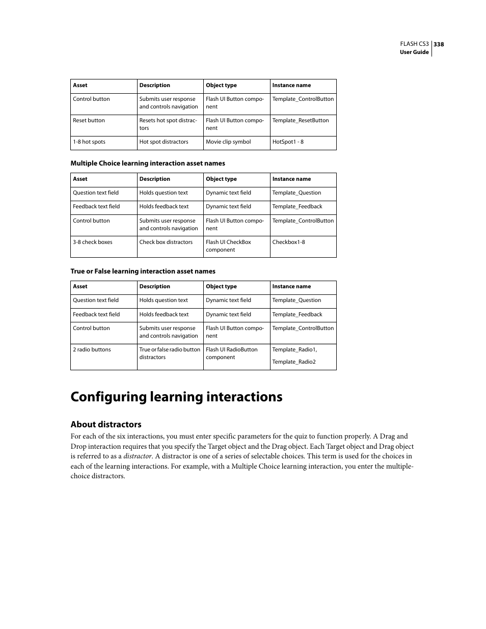 Configuring learning interactions, About distractors | Adobe Flash Professional CS3 User Manual | Page 344 / 527