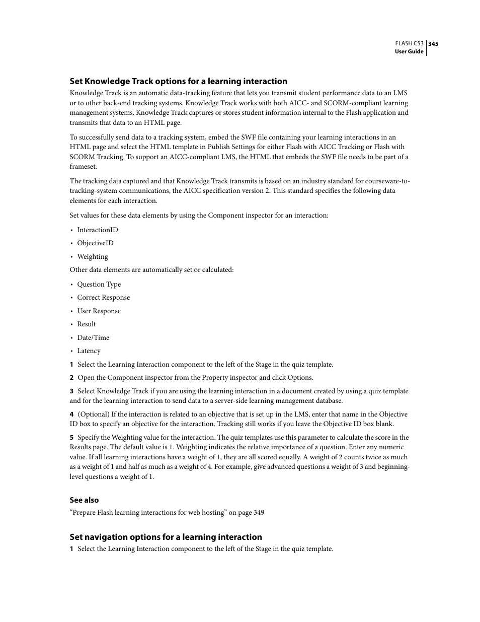 Set navigation options for a learning interaction | Adobe Flash Professional CS3 User Manual | Page 351 / 527