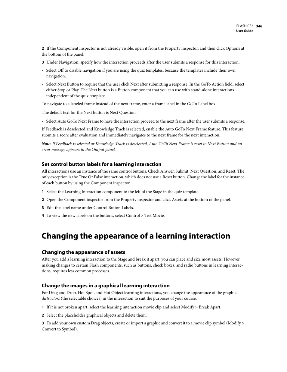 Changing the appearance of a learning interaction, Changing the appearance of assets | Adobe Flash Professional CS3 User Manual | Page 352 / 527