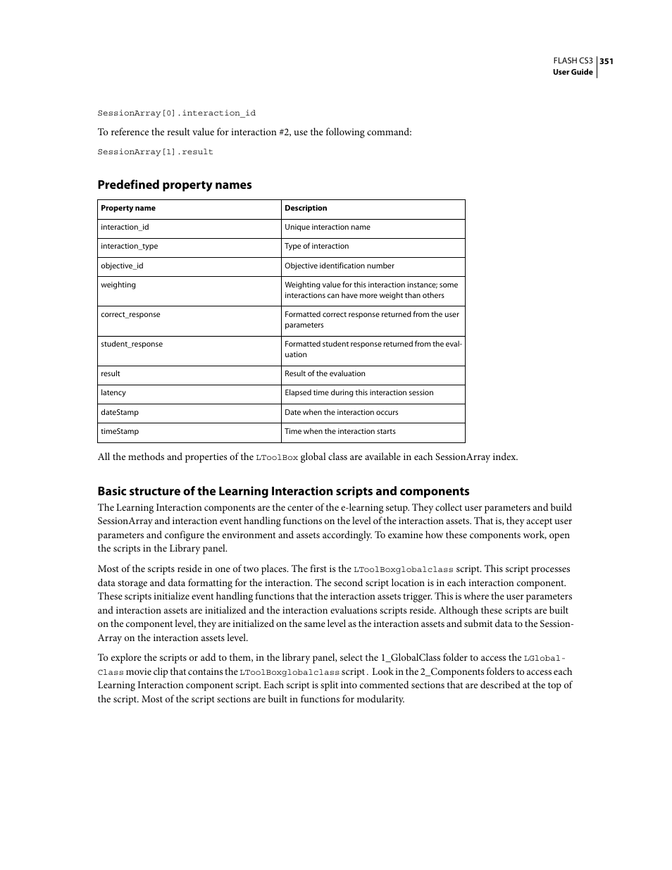 Predefined property names | Adobe Flash Professional CS3 User Manual | Page 357 / 527