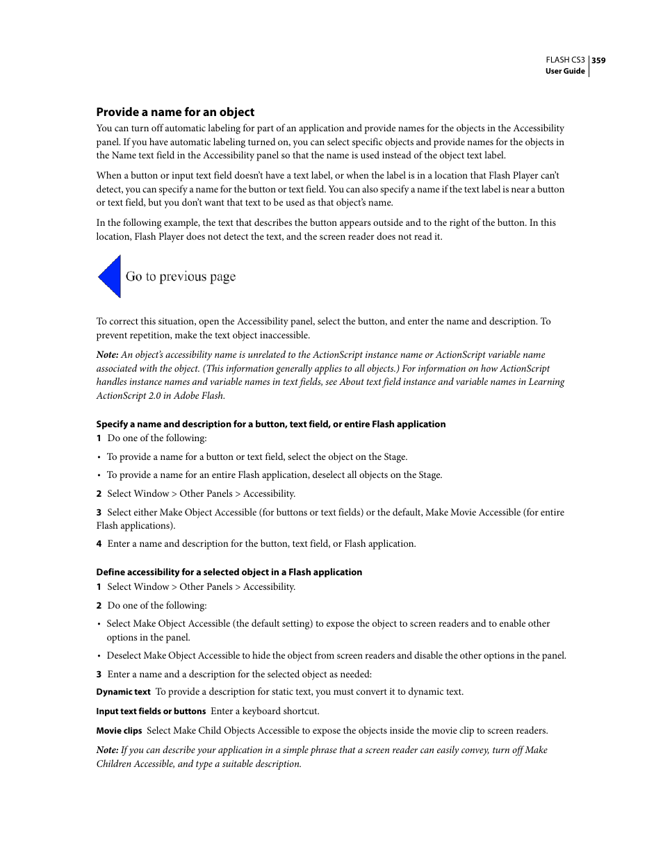 Provide a name for an object | Adobe Flash Professional CS3 User Manual | Page 365 / 527