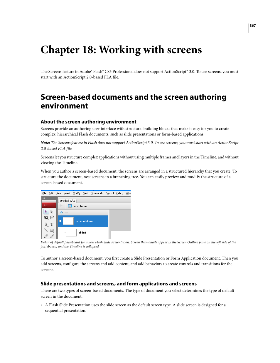 Chapter 18: working with screens, About the screen authoring environment | Adobe Flash Professional CS3 User Manual | Page 373 / 527