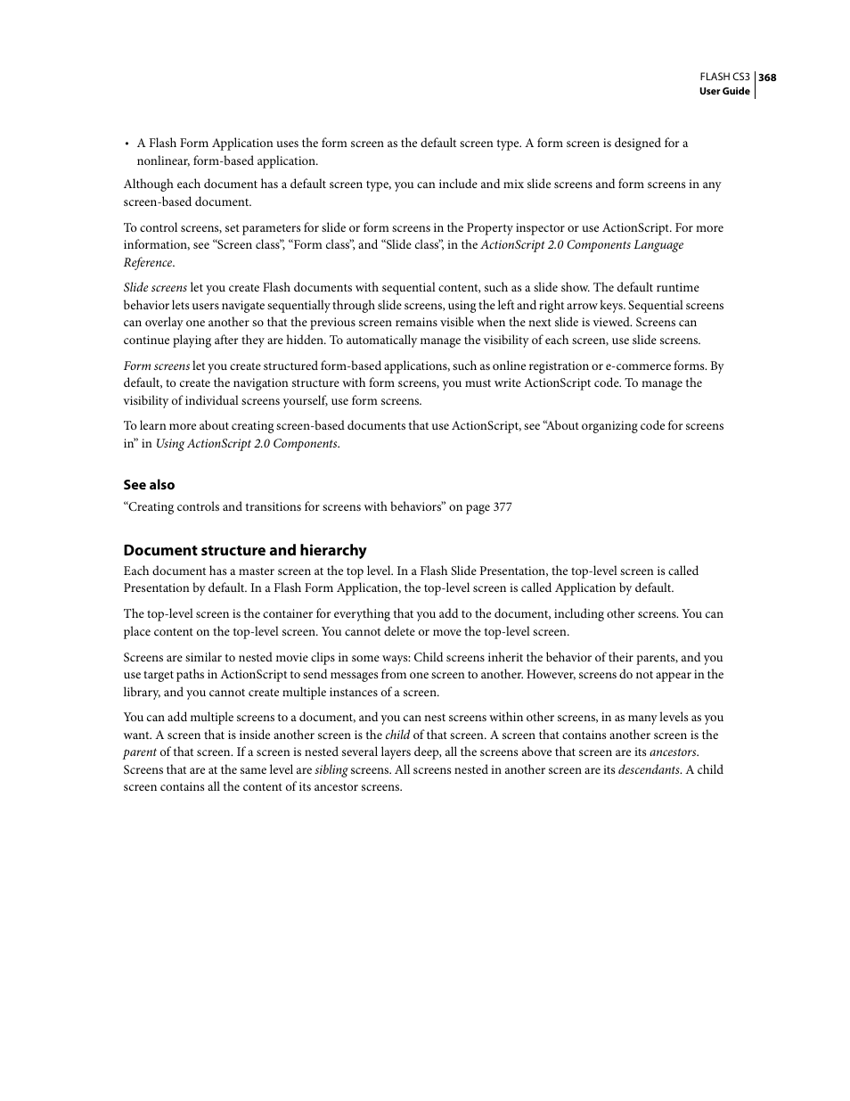 Document structure and hierarchy | Adobe Flash Professional CS3 User Manual | Page 374 / 527