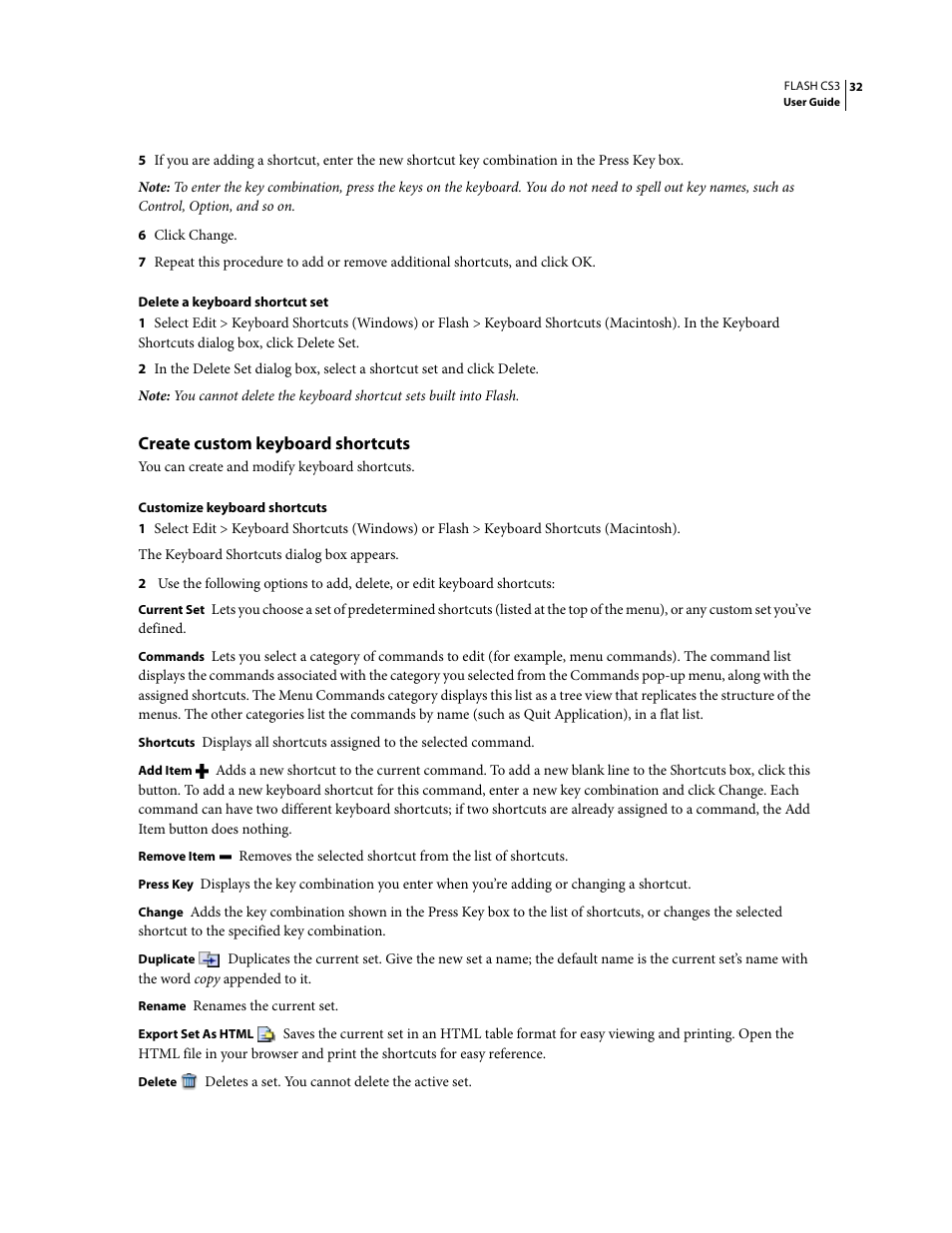 Create custom keyboard shortcuts | Adobe Flash Professional CS3 User Manual | Page 38 / 527