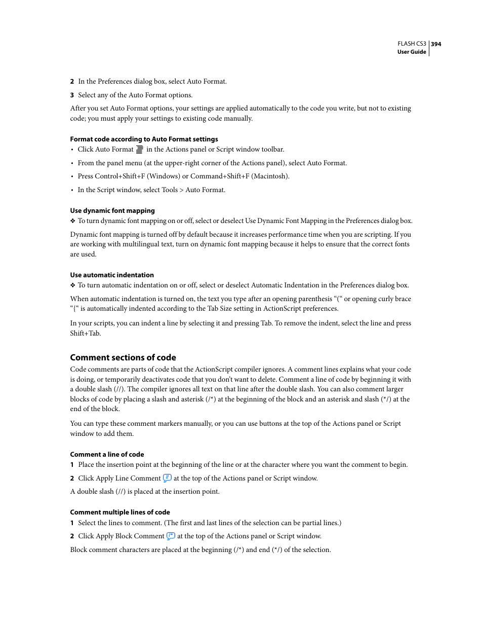 Comment sections of code | Adobe Flash Professional CS3 User Manual | Page 400 / 527