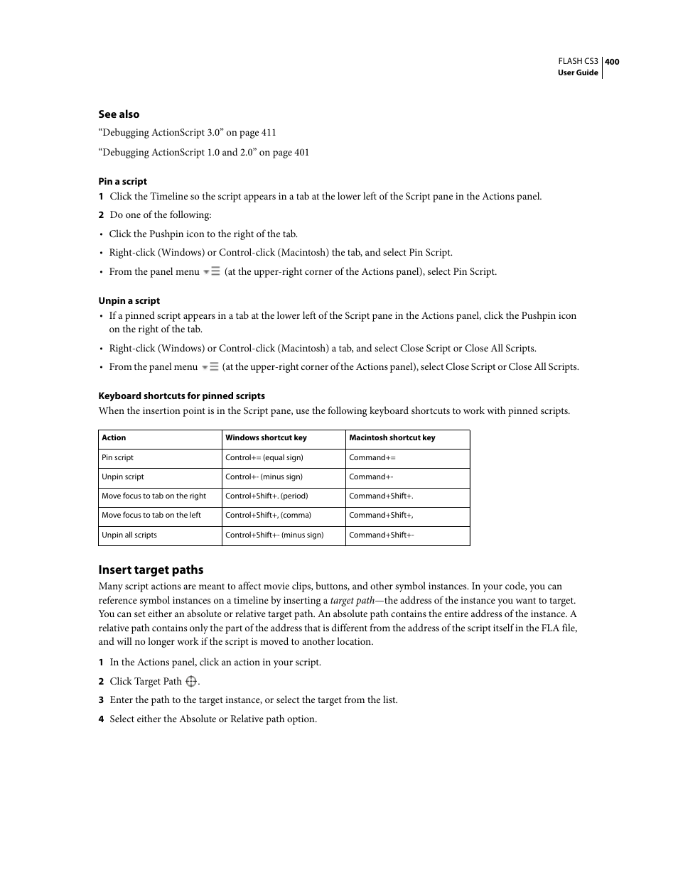 Insert target paths | Adobe Flash Professional CS3 User Manual | Page 406 / 527