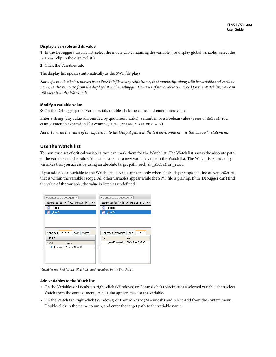 Use the watch list | Adobe Flash Professional CS3 User Manual | Page 410 / 527