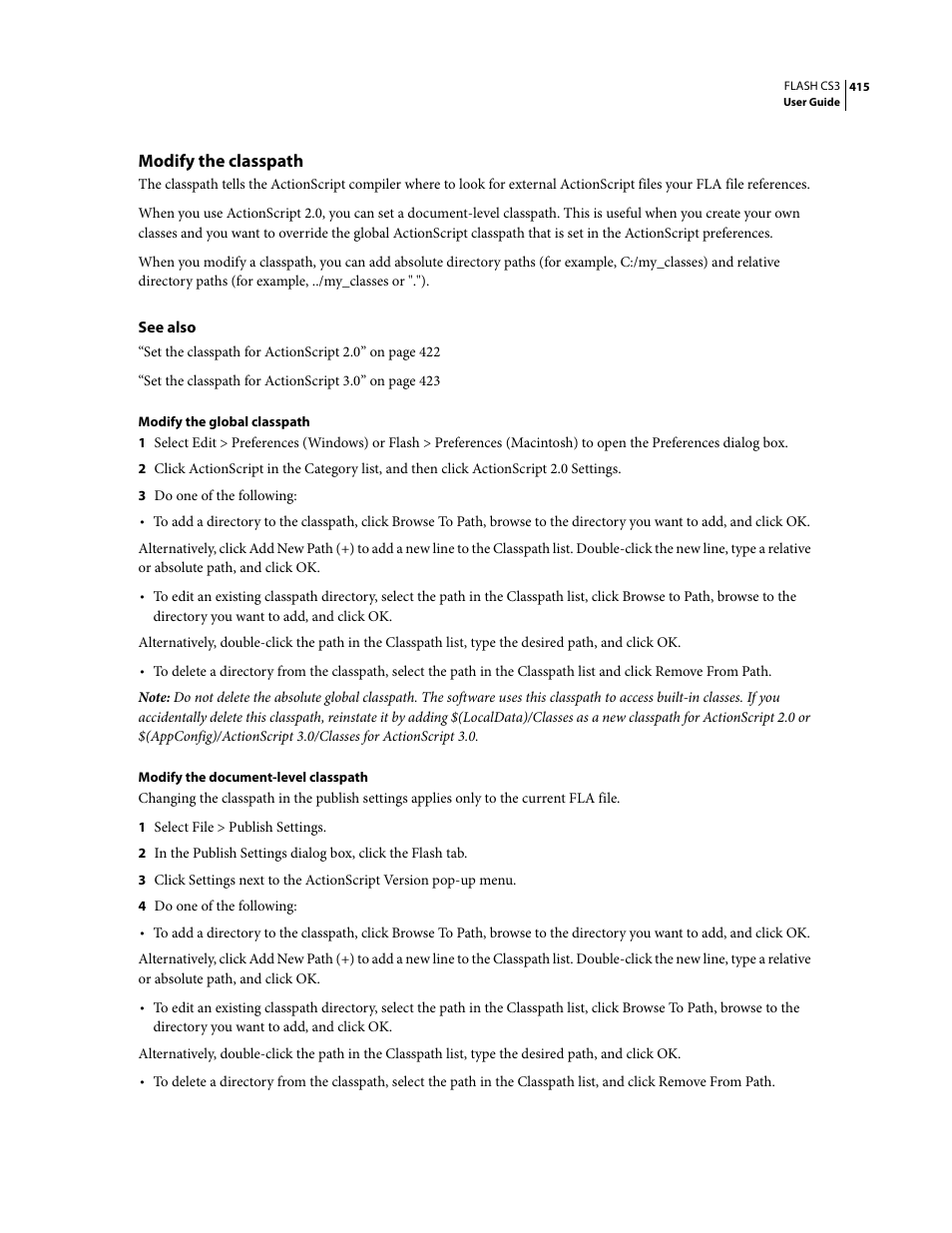 Modify the classpath | Adobe Flash Professional CS3 User Manual | Page 421 / 527