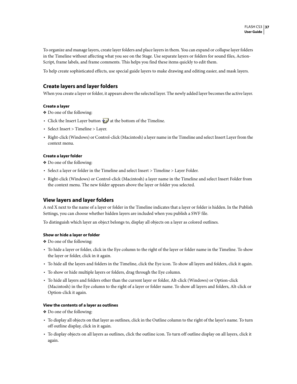 Create layers and layer folders, View layers and layer folders | Adobe Flash Professional CS3 User Manual | Page 43 / 527