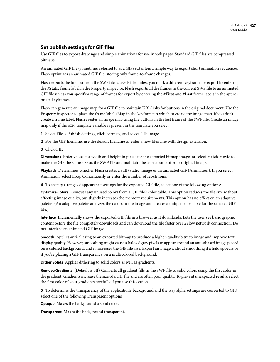 Set publish settings for gif files | Adobe Flash Professional CS3 User Manual | Page 433 / 527