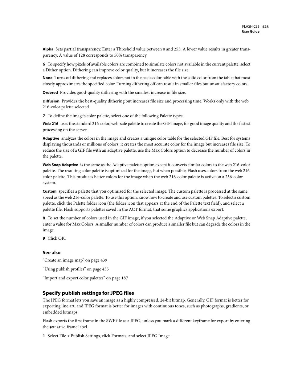 Specify publish settings for jpeg files | Adobe Flash Professional CS3 User Manual | Page 434 / 527