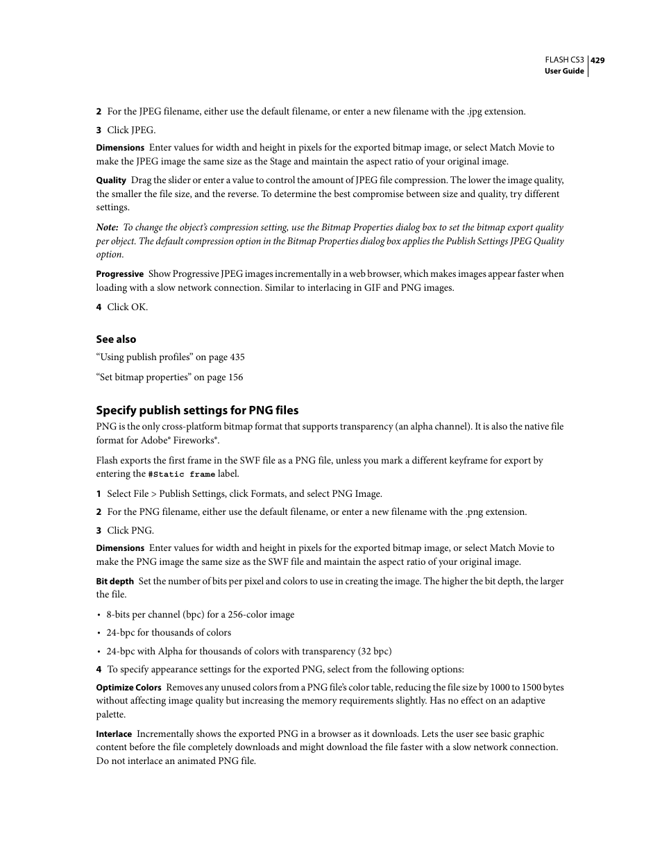 Specify publish settings for png files | Adobe Flash Professional CS3 User Manual | Page 435 / 527