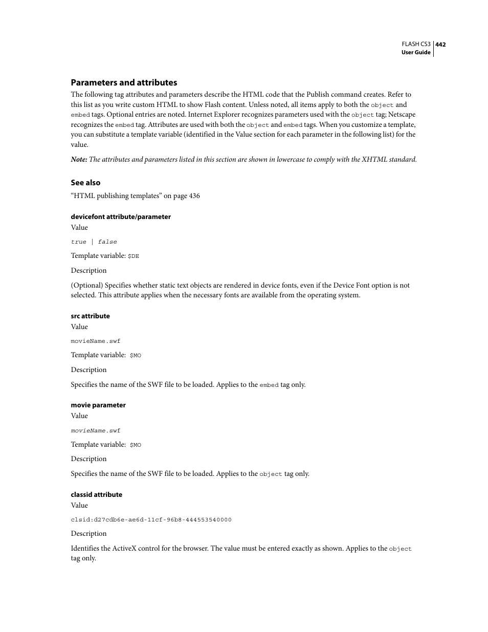 Parameters and attributes | Adobe Flash Professional CS3 User Manual | Page 448 / 527