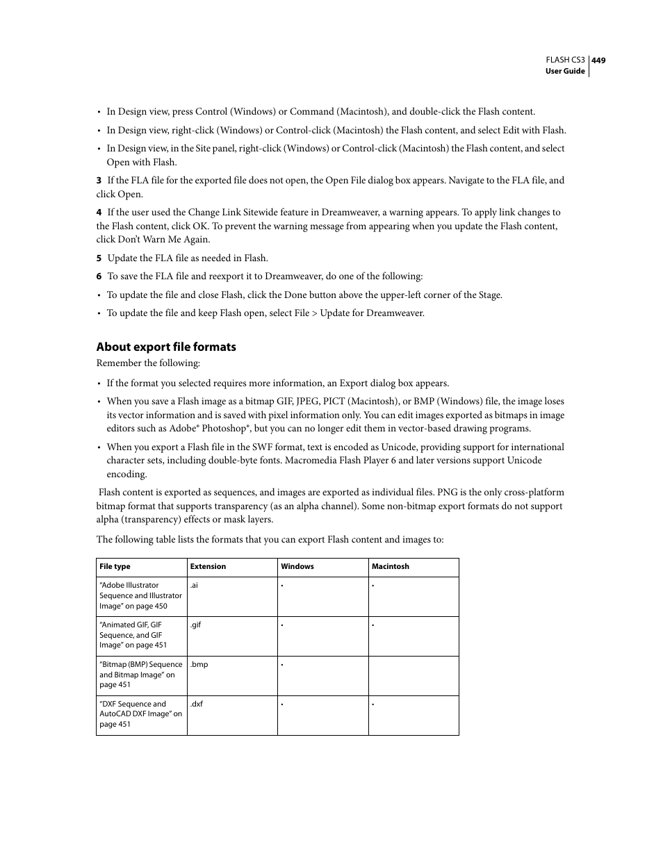 About export file formats | Adobe Flash Professional CS3 User Manual | Page 455 / 527