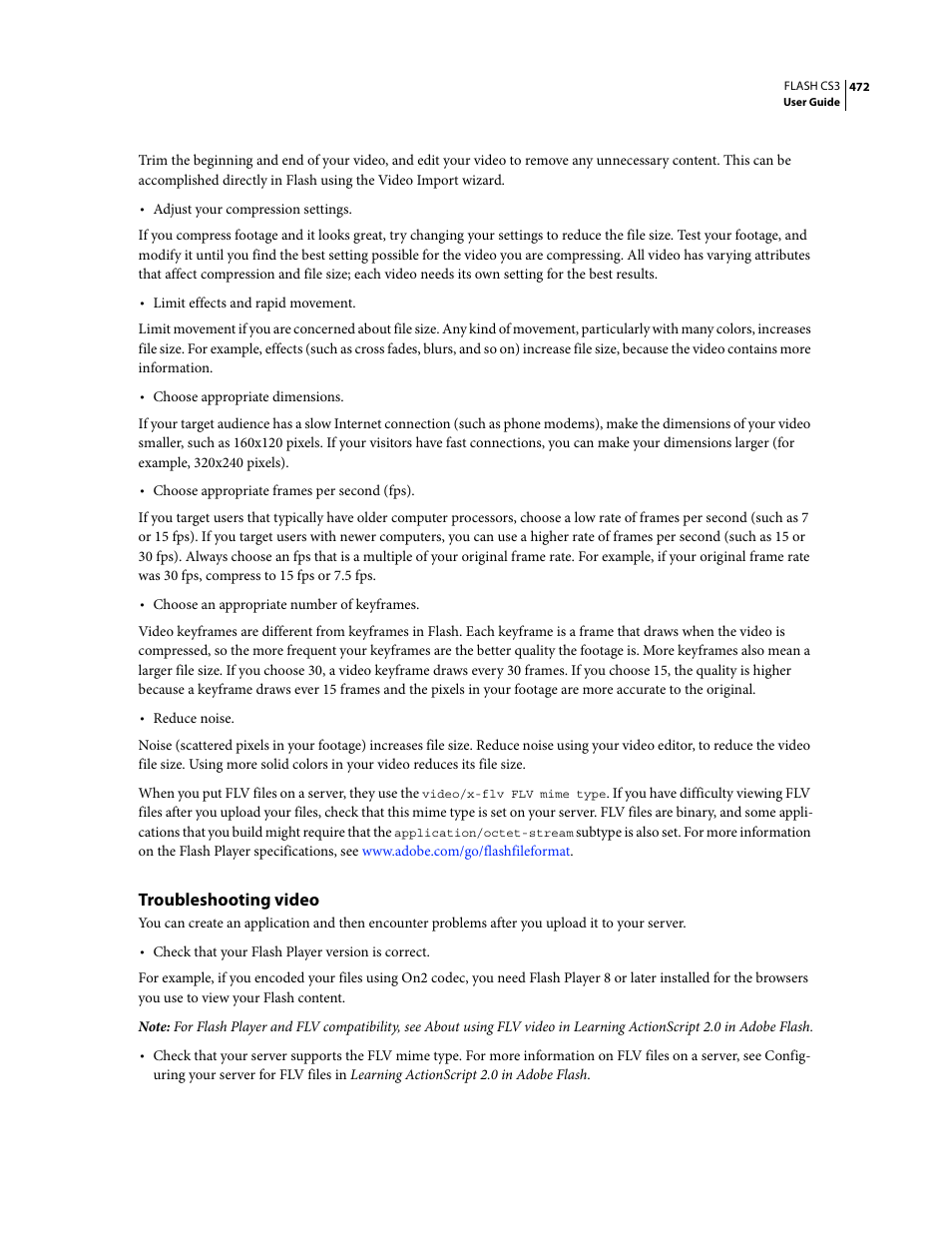 Troubleshooting video | Adobe Flash Professional CS3 User Manual | Page 478 / 527
