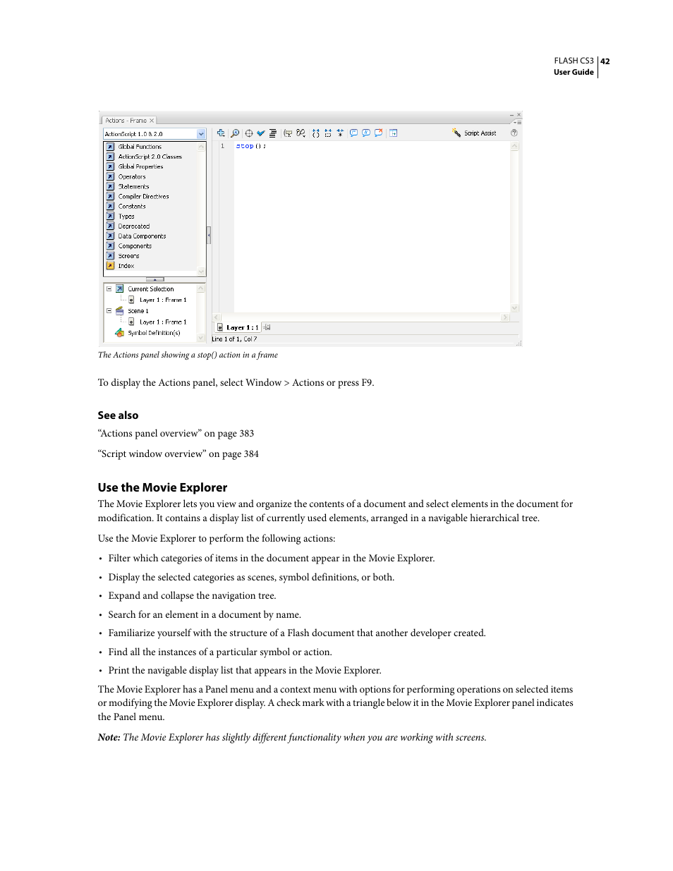 Use the movie explorer | Adobe Flash Professional CS3 User Manual | Page 48 / 527