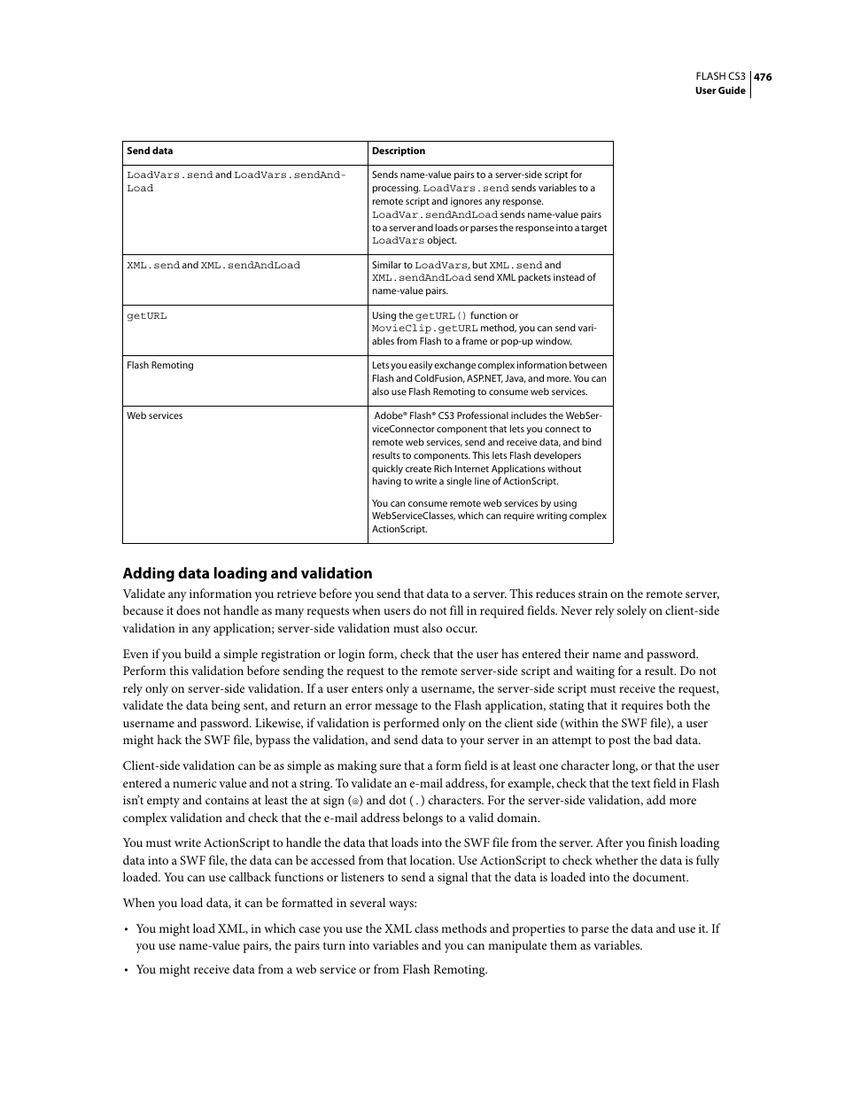 Adding data loading and validation | Adobe Flash Professional CS3 User Manual | Page 482 / 527